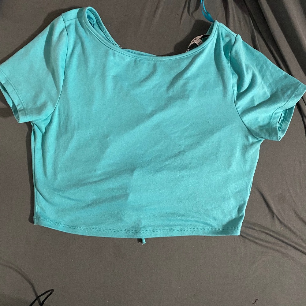 Teal cut out crop top